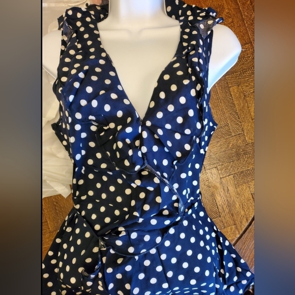 NEW w/o tags Small navy w/white polka dots dress w/gentle ruffle edge detailing - Picture 5 of 9